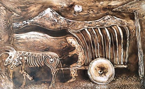 a painting of a skeleton of a car at El Belga Loco in Las Peñitas