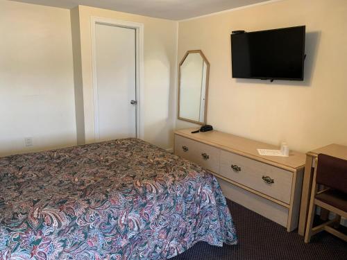 1 dormitorio con 1 cama y vestidor con TV en Nitey Nite Motel en South Windsor
