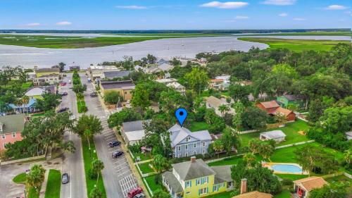 an aerial view of a small town next to the water at Goodbread House Bed and Breakfast in Saint Marys
