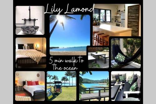a collage of photos of a house at LILY LAMOND TOWNHOUSE, outdoor hammock, 5 min walk to the ocean, in Airlie Beach in Airlie Beach