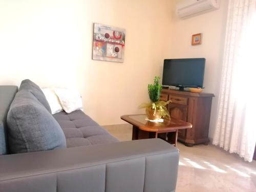 sala de estar con sofá y TV en Apartments Melinda, en Baška Voda