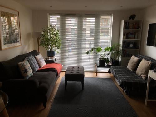 a living room with a couch and a table at Kingston Flat in Kingston upon Thames