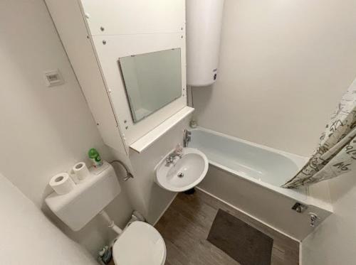 un piccolo bagno con servizi igienici e lavandino di Apartment Aly a Bovec