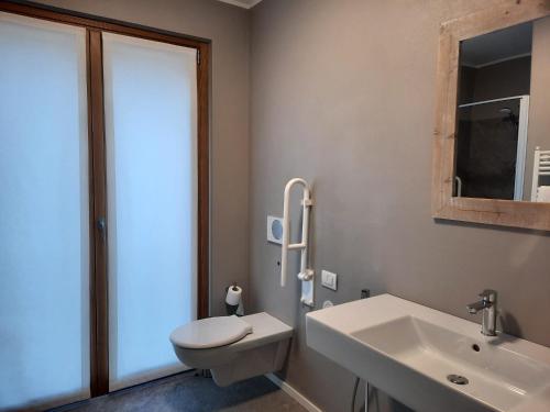 a bathroom with a white toilet and a sink at Baita Fanti Ski & Bike in Bormio