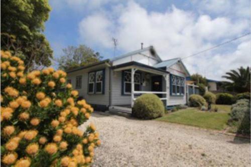 a small house with a tree in front of it at Lighthouse Retreat - Pet Friendly Free Wifi in Apollo Bay