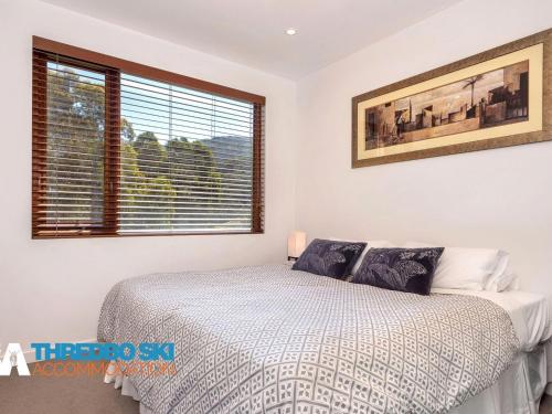 a bedroom with a bed and a window at Elevation 5 in Thredbo