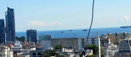a view of a city with boats in the water at Warszawska 15 Apartament in Gdynia