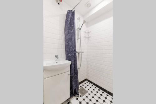 a bathroom with a sink and a shower at City Center Loft Apartment in Tallinn