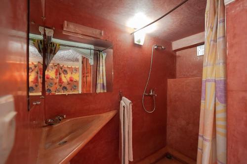 a bathroom with a tub and a mirror and a shower at Auberge le Maquis in Aghbalou