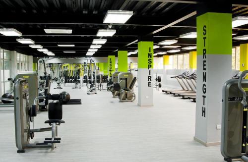 a large gym with rows of tread machines at cairo apartment in Lusaka