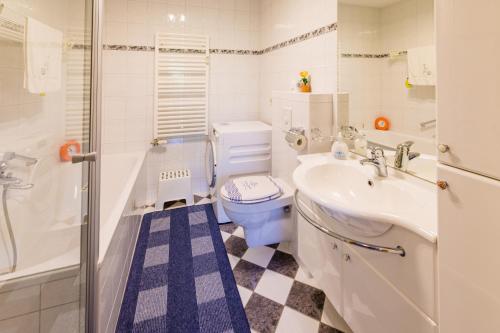 a bathroom with a toilet and a sink and a shower at Friedenstraße 21 Whg 1 in Zingst
