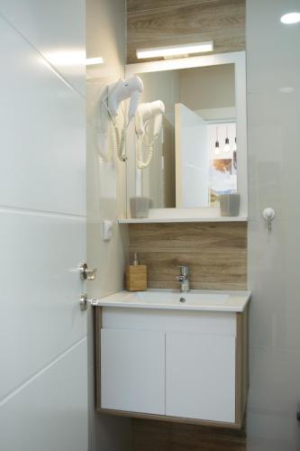a bathroom with a sink and a mirror at Dvori Sky View E13 Kopaonik - free private parking in Kopaonik