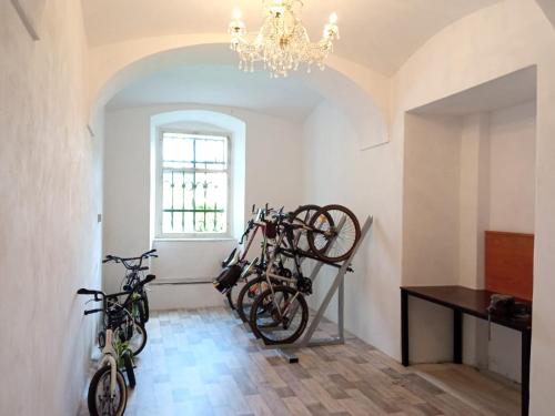 a room with bikes parked on a wall at Zamek Usobi in Úsobí
