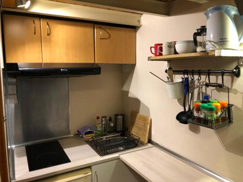 a kitchen with a sink with a dish drying rack at Estudio Finestrelles Barcelona in Esplugues de Llobregat