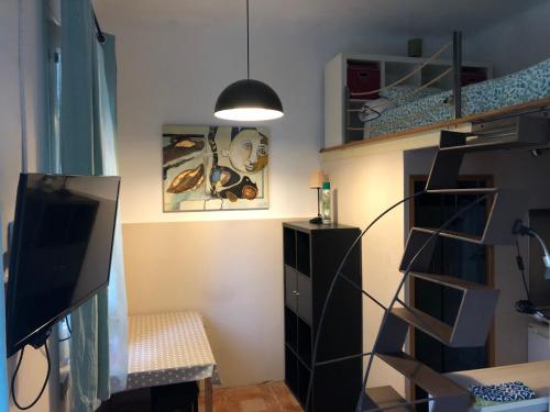 a room with a television and a bunk bed at Estudio Finestrelles Barcelona in Esplugues de Llobregat