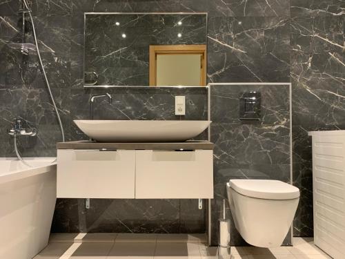 a bathroom with a sink and a toilet at eleven in Jūrmala