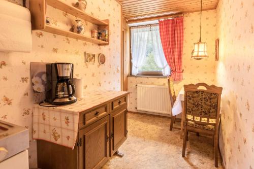 a kitchen with a blender on top of a counter at Am Wehrastrand App 2 in Todtmoos