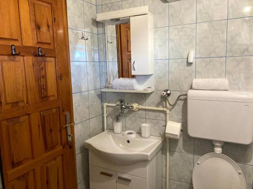 a small bathroom with a toilet and a sink at Planinska Koliba Sekulić in Sekulić 