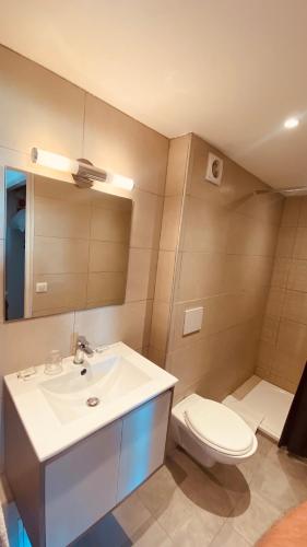 a bathroom with a white sink and a toilet at Hôtel de la Poste Piscine in Peymeinade