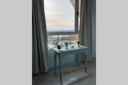 una mesa con plantas junto a una ventana en MONOAMBIENTE en El Calafate en El Calafate