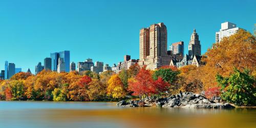 a view of a city with fall trees and a lake at Kimpton Hotel Eventi by IHG in New York