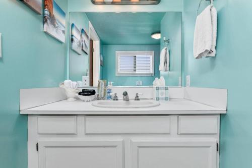 a bathroom with a white sink and a mirror at Garibaldi Getaway in Garibaldi