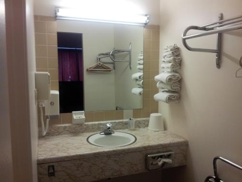 y baño con lavabo y espejo. en Indian Head Motel, en Winamac