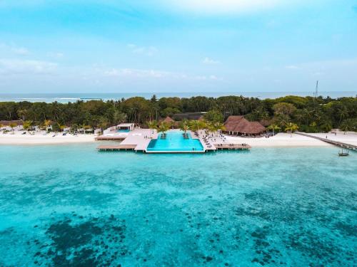 an aerial view of a resort on a beach at Villa Nautica Paradise Island Resort in North Male Atoll