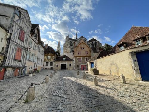 オセールにあるAppartement Le Coche d'Eau Auxerre Les Quaisの中世の町並みの石畳の通り