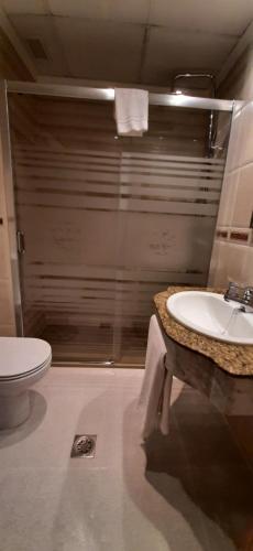 a bathroom with a sink and a toilet at Hotel Azahar in Murcia