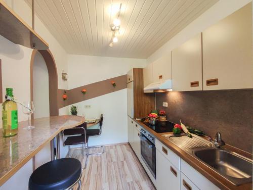 - une cuisine avec un évier et un comptoir dans l'établissement Ferienwohnung Brent WILD024, à Dorf