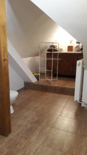 a attic room with a toilet and a sink at bizon in Sadowne