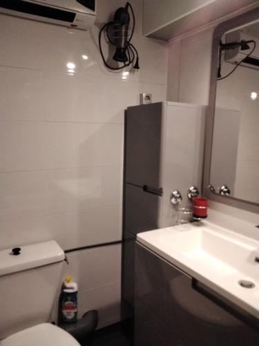 baño pequeño con fregadero y nevera en STUDIO 20m2 en Puy-Saint-Vincent