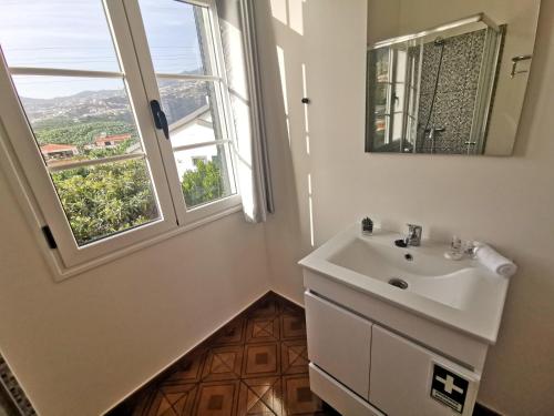 baño con lavabo y ventana en CASA DOS AVÓS Apartments with Pool in Funchal, en Funchal