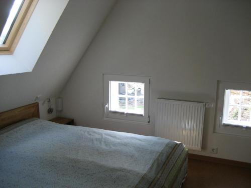 um quarto com uma cama e duas janelas em Backspieker BACK em Sögel