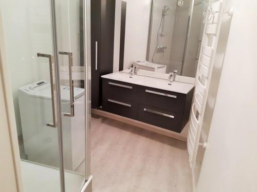 a bathroom with a sink and a toilet and a mirror at Appartement Les Deux Alpes, 2 pièces, 6 personnes - FR-1-516-2 in Les Deux Alpes