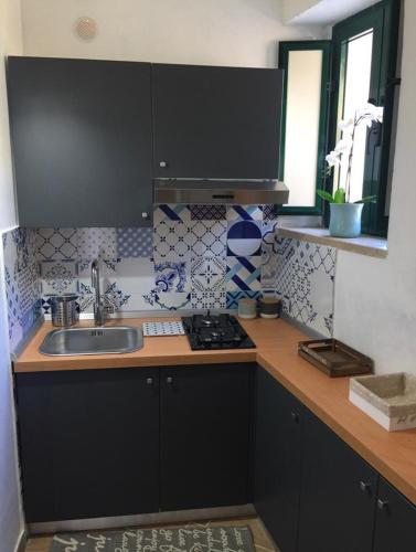 a kitchen with a sink and a counter top at La Torretta di Alessia in Ogliastro Cilento