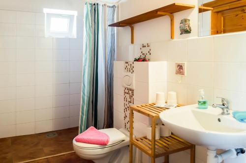 uma casa de banho com um WC e um lavatório em CHALUPA NA MLÝNĚ em Přítluky