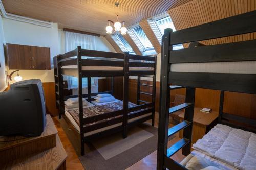 מיטה או מיטות קומותיים בחדר ב-Mátra Sasfészek