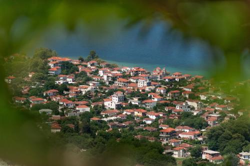 a town on a hill next to the water at Esperos Suites & Villas in Lafkos