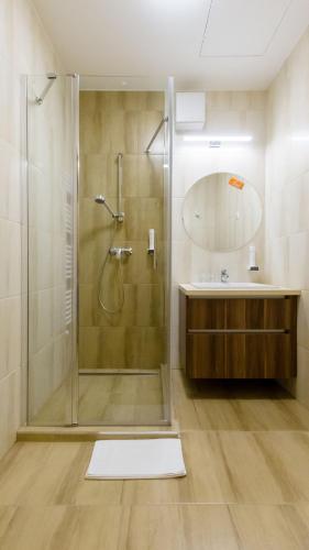 ヴェスプレームにあるHostel Mayer Superior Veszprémのシャワーと洗面台付きのバスルーム
