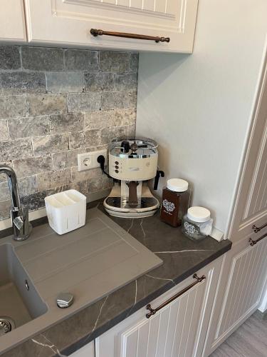 a kitchen counter with a mixer on top of it at Smiley Deluxe in Sibiu