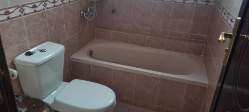 a bathroom with a toilet and a bath tub at DREAM ISLAND Hotel in Luxor
