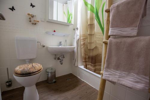 een badkamer met een toilet en een wastafel bij Sweet Harmony Apartment mit Seeblick zum Genießen in Hahnenklee-Bockswiese