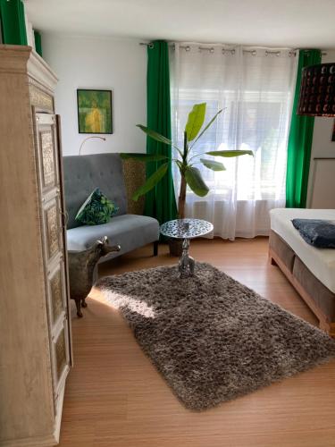 a living room with a couch and a potted plant at Gaestehaus Klaus in Mendig