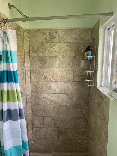 a bathroom with a shower with a shower curtain at Apartamento 2 in Sayulita
