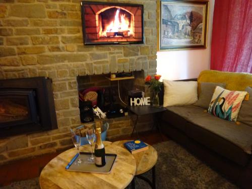 a living room with a couch and a fireplace at A L'inattendue in Bertrix