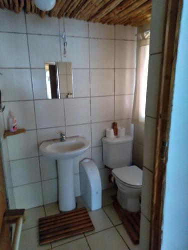 a small bathroom with a sink and a toilet at Non Stop Adventures Weaver Cottage in Pietermaritzburg