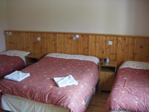 une chambre d'hôtel avec deux lits avec des serviettes dessus dans l'établissement Dun Cromain B&B, à Banagher
