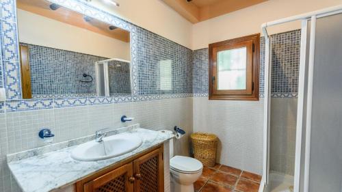 y baño con lavabo, aseo y ducha. en Casa Las Gallinas Orgiva by Ruralidays, en Órgiva